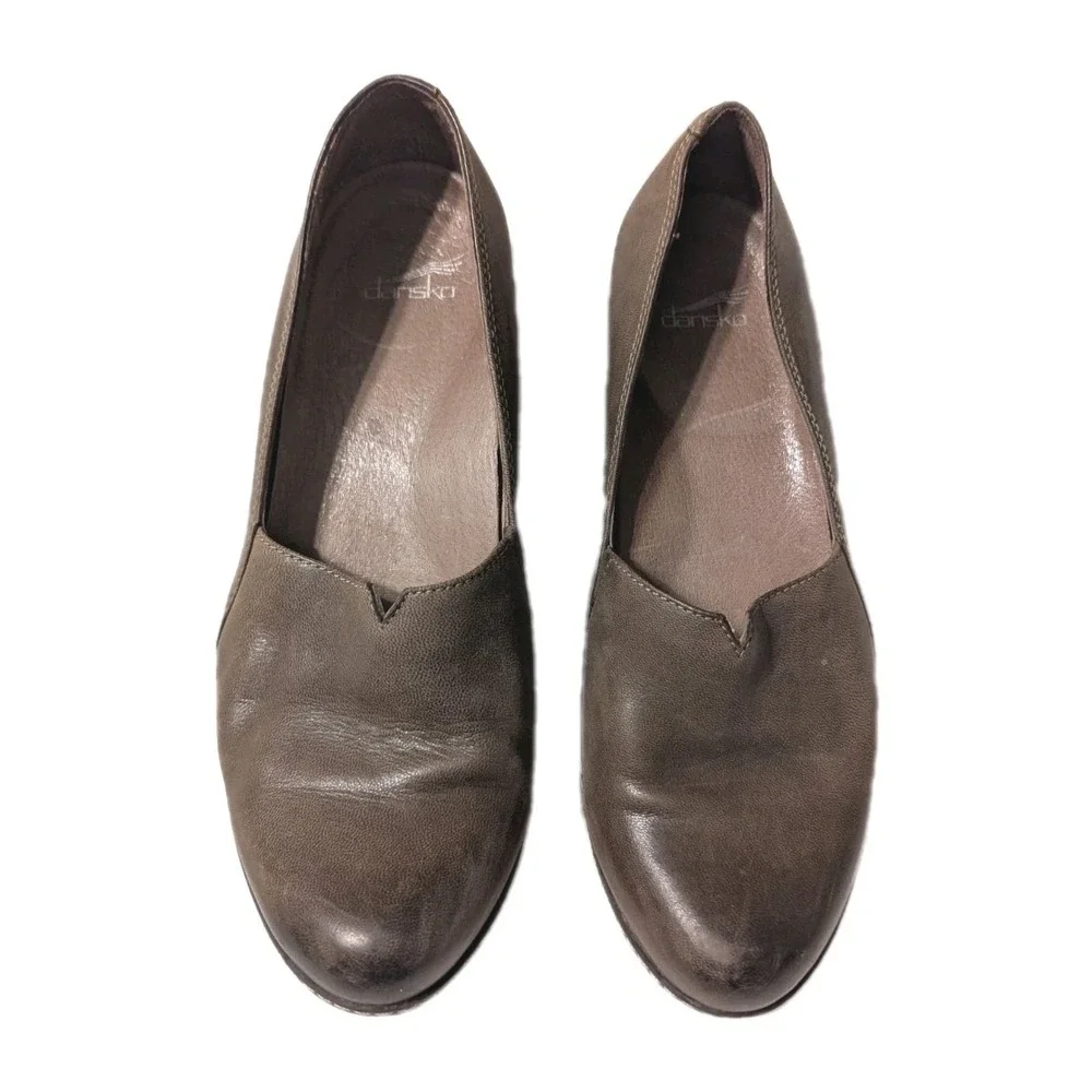 Dansko Women's Liliana Clog Slip On Shoes Brown Leather Wedge Heel EU40 US9.5/10